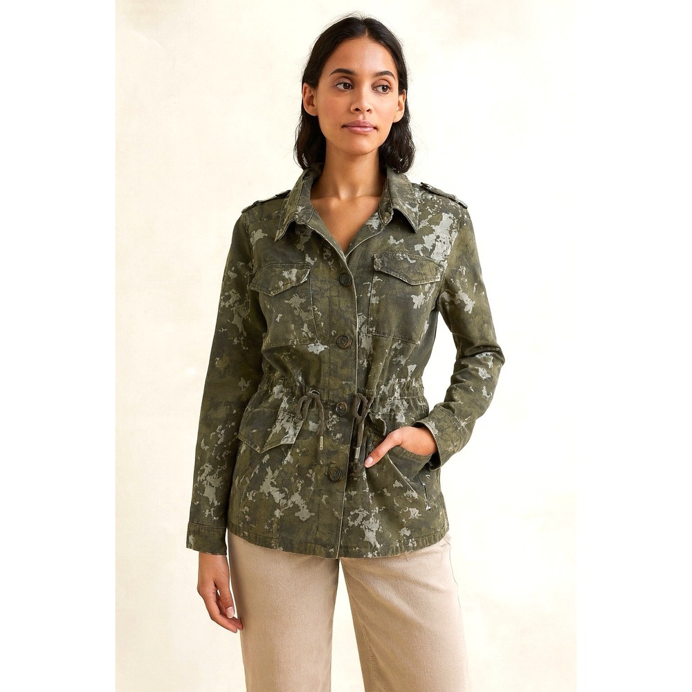Aeropostale‎ Floral Camo Jacket Sz L Green Military Drawstring Waist EXCELLENT